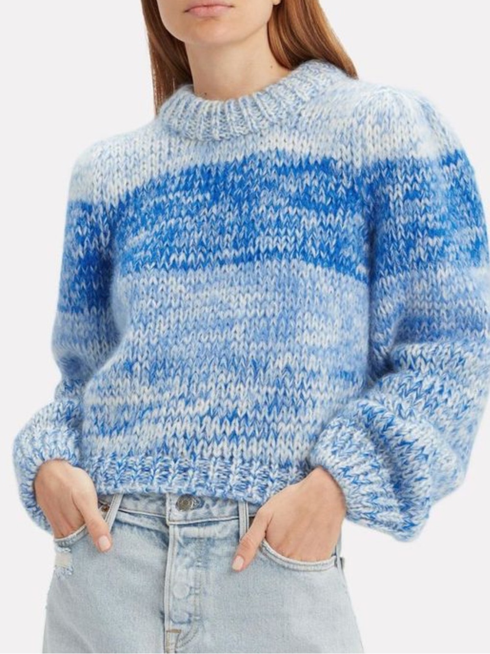 Ganni Juliard Mohair Chunky Knit Sweater in Blue - Sz M